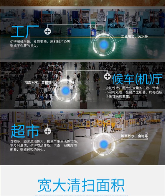 潔博士洗地機適用于超市、候車(chē)廳、工廠(chǎng)等場(chǎng)所